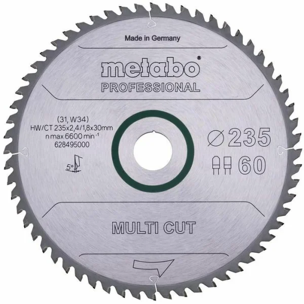 Metabo Kreissägeblatt Multi Cut 628495000, 235 X 30mm, 60 Zähne, Für Laminat, Kunststoff, Alu 1