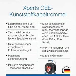 AS SCHWABE As-Schwabe Kabeltrommel 23650 Xperts CEE, Leer, Außen, IP44, Leertrommel, 1x CEE, 2x Schutzkontakt 8