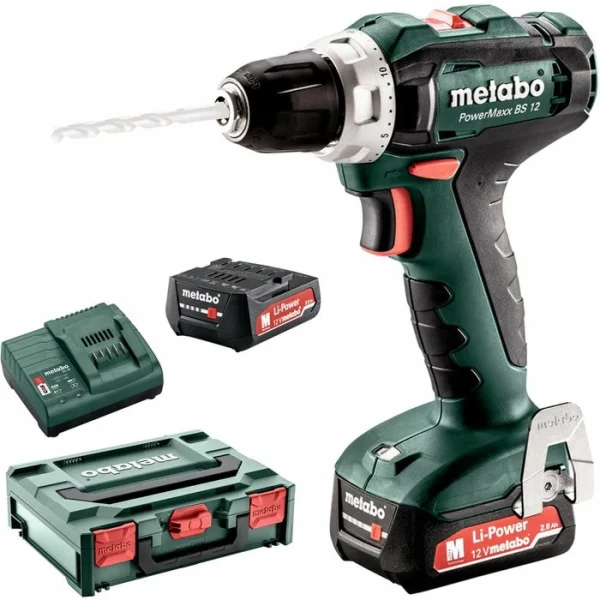 Metabo Akku-Bohrschrauber PowerMaxx BS 12, 12V / 2,0Ah, Mit 2 Akkus Und Koffer 1