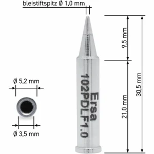 Ersa Lötspitze ERSADUR-LF Dauerlötspitze, Bleistiftform, Gerade, ROHS-Konform, Ø 1,0mm 9