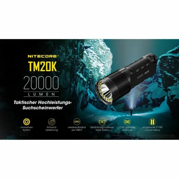 Nitecore Taschenlampe TM20K Tiny Monster LED, 20000 Lumen, Mit Akku, Cree, Wasserdicht 3