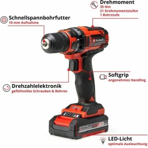 Einhell Akku-Bohrschrauber TC-CD 18/35 Li – Solo, 18V 8