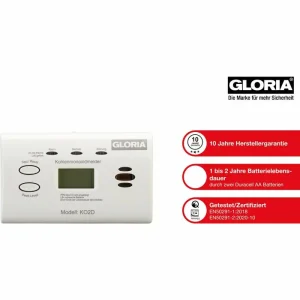 Gloria CO-Melder KO2D, EN 50291, 10 Jahre, Batterie Wechselbar, Display 12