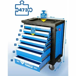 BRILLIANT TOOLS Brilliant-Tools Werkzeugwagen BT153473, 473-teilig, Blau, 7 Schubladen, Mit Werkzeug 24