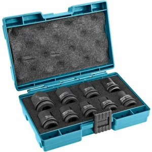 Makita Steckschlüssel B-66232, 9-teilig, 8 – 21mm Schlüsselweite – 38mm Länge, 1/2 Zoll 9