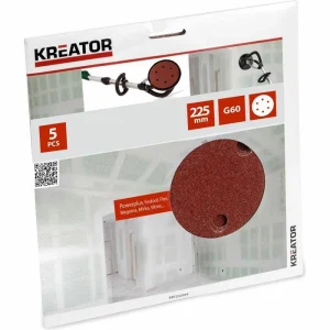 Kreator Schleifpapier KRT232004, Körnung 60, Set, 225mmØ, 5 Schleifscheiben, Für Holz, Metall, Farbe 6