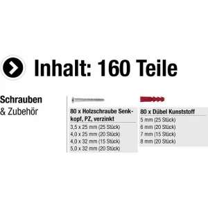 Connex Dübel-Schraubensortiment DP8500057, Spreizdübel + Schrauben, 160-teilig 9