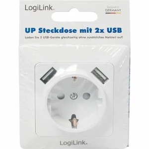 LogiLink Unterputz-Steckdose PA0162, Schutzkontakt, 2 X USB-A 21