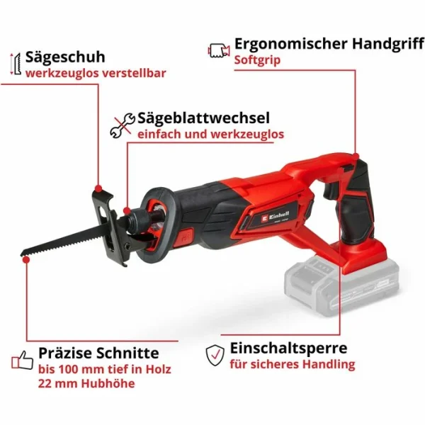 Einhell Säbelsäge TE-AP 18/22 Li-Solo, Akku, 18V, Schnittleistung Bis 100mm 3