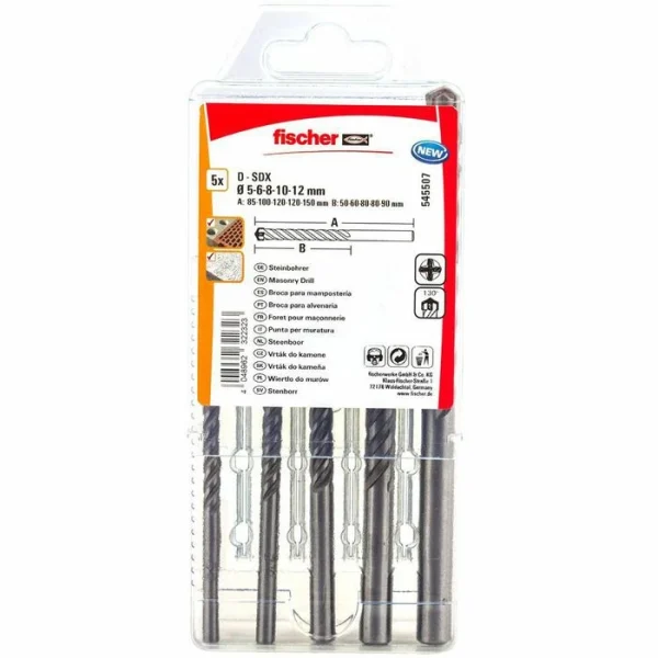 Fischer Bohrer D-SDX, 545507, 5-teiliges Set, 5-12mm, Steinbohrer 1