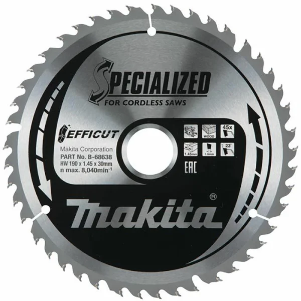 Makita Kreissägeblatt B-68638, EFFICUT, 190 X 30mm, 45 Zähne, Für Holz 1