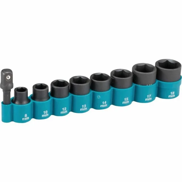 Makita Steckschlüssel B-54651, 9-teilig, 8-18mm Schlüsselweite – 33mm Länge, 3/8Zoll 1