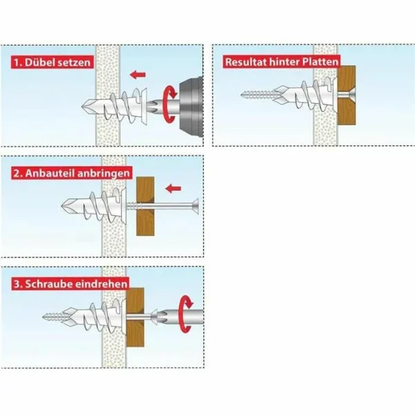 Tox Dübel-Schraubensortiment 068101231 Spiral 32 S, Gipskartondübel + Schrauben, 100-teilig 3