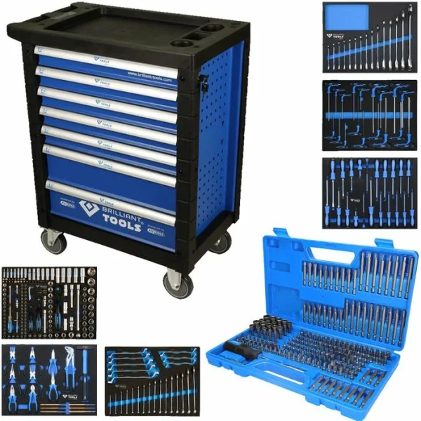 BRILLIANT TOOLS Brilliant-Tools Werkzeugwagen BT153473, 473-teilig, Blau, 7 Schubladen, Mit Werkzeug 1