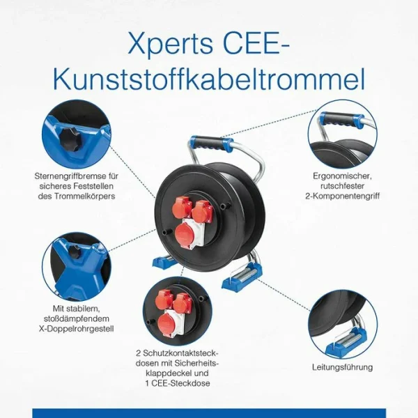 AS SCHWABE As-Schwabe Kabeltrommel 23650 Xperts CEE, Leer, Außen, IP44, Leertrommel, 1x CEE, 2x Schutzkontakt 4