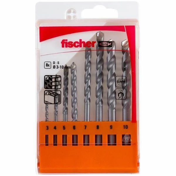 Fischer Bohrer D-S, 543027, 8-teiliges Set, 3-10mm, Steinbohrer 1