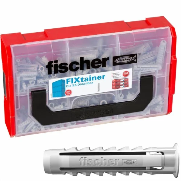 Fischer Dübel 532892, FIXtainer SX-Dübel-Box, Set, 3 Größen, Universaldübel, 210-teilig 1