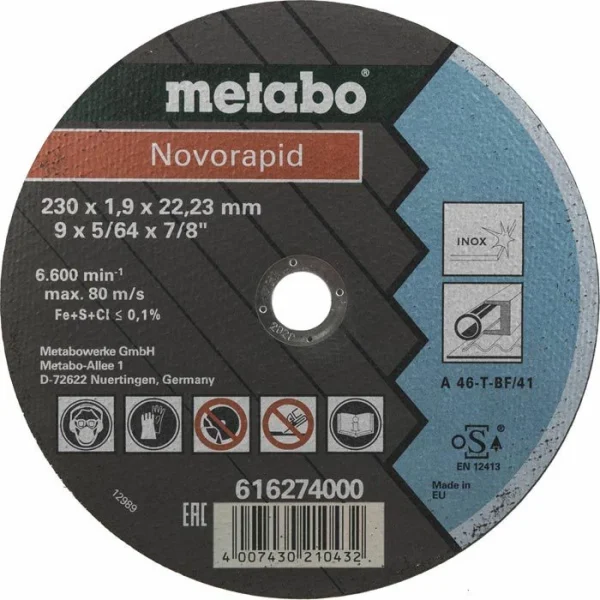 Metabo Trennscheibe Novorapid Inox, Für Metall, 230 X 1,9mm 1