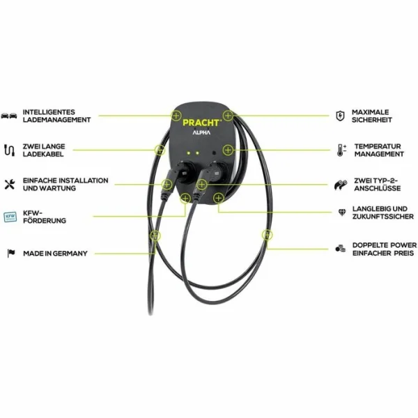 Pracht Wallbox ALPHA XT, NRG1002, 2 X 11 KW, Typ 2, RFID, Kabel 2 X 5,5 M 4