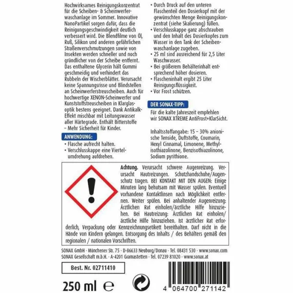 Sonax Scheibenreiniger Xtreme 1:100 NanoPro, 02711410, Konzentrat, Für Sommer, 250ml 3