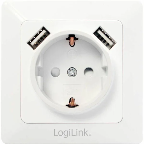 LogiLink Unterputz-Steckdose PA0162, Schutzkontakt, 2 X USB-A 1