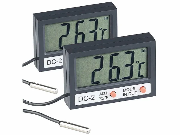 Infactory Aquariumthermometer:2er Pack Digitales Aquarium-Thermometer Mit Uhrzeit Und LCD-Display 1