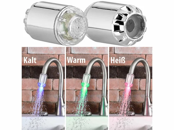 Infactory Wasserhahnaufsaetze:2 Dynamo-LED-Wasserhahnaufsätze Zur Temperaturkontrolle, 3 Farben 1