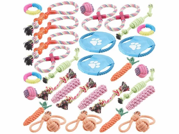 Sweetypet Wurfspiel Für Den Hund:30er-Set Bunte Hundespielzeuge Aus Baumwolle Zum Kauen Und Toben 1