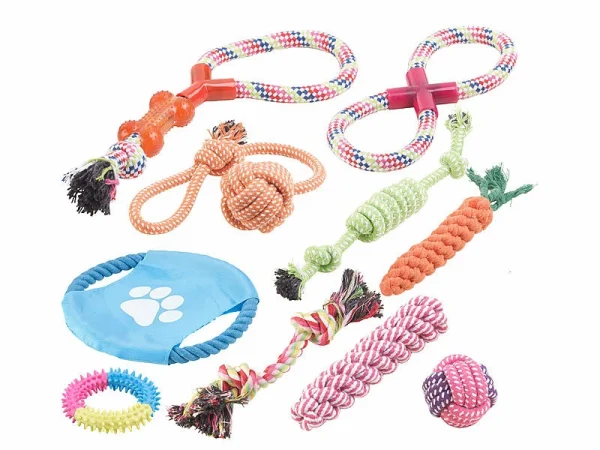 Sweetypet Wurfspiel Für Den Hund:30er-Set Bunte Hundespielzeuge Aus Baumwolle Zum Kauen Und Toben 3