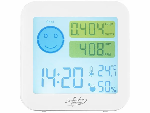 Infactory Kohlendioxidmelder:Messgerät Für TVOC & CO2, Mit Uhrzeit, Temperatur Und Luftfeuchtigkeit 8