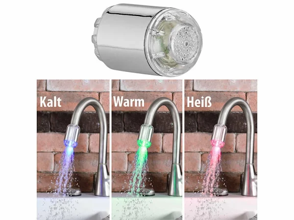 Infactory LED Wasserhahn:Dynamo-LED-Wasserhahnaufsatz Zur Temperaturkontrolle, Leuchtet Farbig 1