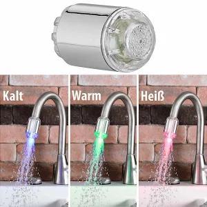 Infactory Wasserhahnaufsaetze:2 Dynamo-LED-Wasserhahnaufsätze Zur Temperaturkontrolle, 3 Farben 33