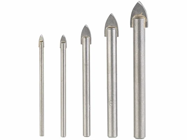 AGT Professional Glasbohrer:5-teiliges Bohrer-Set Für Glas & Fliesen, 4/5/6/8/10 Mm, Sandgestrahlt 1