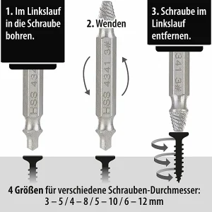 AGT Professional Schraubenausdreher:4-tlg. Schrauben-Ausdreher-Set Aus HSS-Stahl Für Beschädigte Schrauben 17