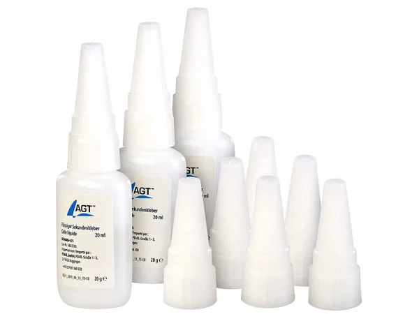 AGT Kleber:3er-Set Flüssiger Sekundenkleber Mit 6 Extra-Spitzen, Je 20 Ml 1