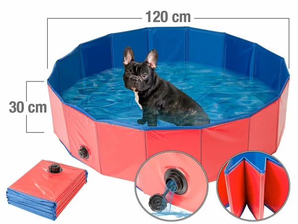 Sweetypet Pool:Faltbarer XL-Hundepool Mit Rutschfestem Boden, Ablassventil, 120×30 Cm 1