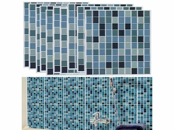 Infactory Wanddeko:Selbstklebende 3D-Mosaik-Fliesenaufkleber “Aqua”, 26 X 26 Cm, 20er-Set 4