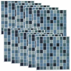 Infactory Wanddeko:Selbstklebende 3D-Mosaik-Fliesenaufkleber “Aqua”, 26 X 26 Cm, 20er-Set 17