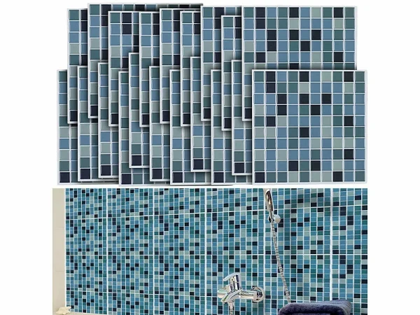 Infactory Wanddeko:Selbstklebende 3D-Mosaik-Fliesenaufkleber “Aqua”, 26 X 26 Cm, 20er-Set 1