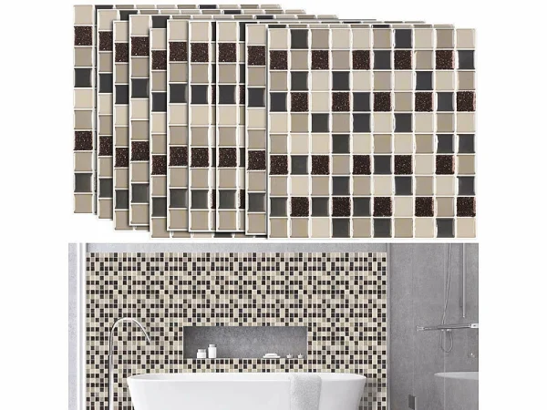 Infactory Mosaik Klebefolie:Selbstklebende 3D-Mosaik-Fliesenaufkleber, 25,5 X 25,5 Cm, 10er-Set 1