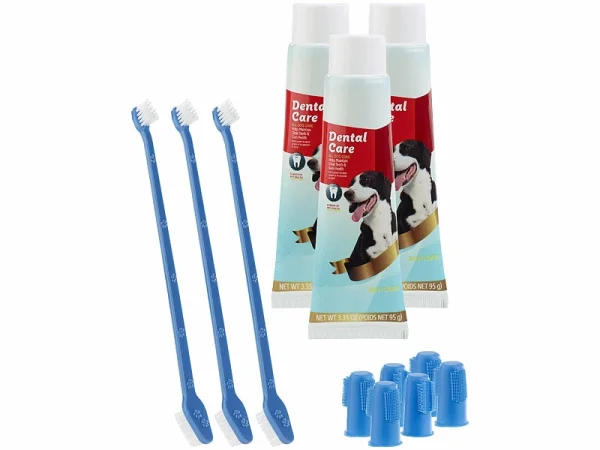 Sweetypet Zahnbürste Hund:4in1-Zahnpflege-Set F. Hunde: Zahnpasta, Zahn- & Fingerbürsten,3er-Set 1