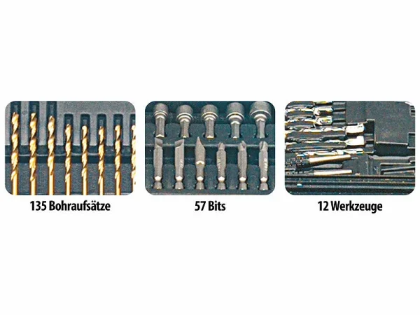 AGT Bohrerkoffer:Profi Bohrer- & Bit-Set 204-teilig, Chrom-Vanadium Inkl. Magnet-Adapt. 4