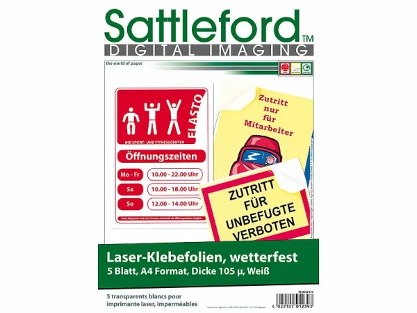 Sattleford Klebepapier:5 Klebefolien Wetterfest A4 Für Laserdrucker Weiß 1