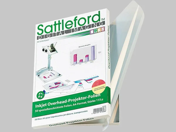 Sattleford Inkjet Overheadfolie:100 Inkjet-Overhead-Folien, DIN A4, Transparent, 115 µm, Sparpack 4