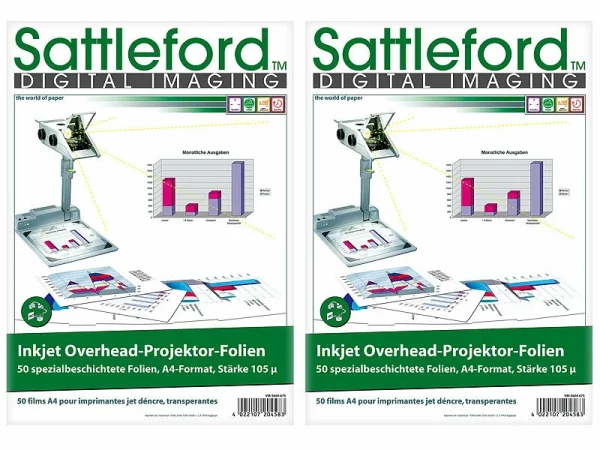 Sattleford Inkjet Overheadfolie:100 Inkjet-Overhead-Folien, DIN A4, Transparent, 115 µm, Sparpack 3