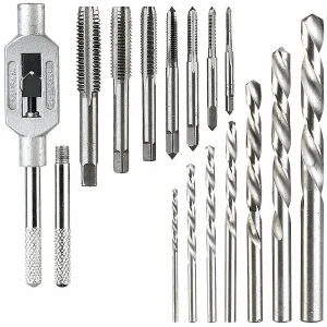 AGT Spiral-Bohrer:2er-Set Bohrer- & Gewindebohrer-Set Für Metall & Kunststoff, 15-teilig 15