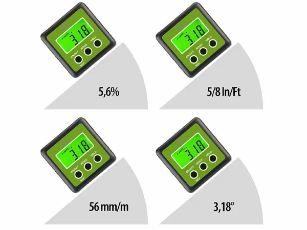 AGT Professional Neigungsmesser:Digitaler Winkelmesser, Beleuchtetes LCD-Display, Alu, IP54, 0-360° 7