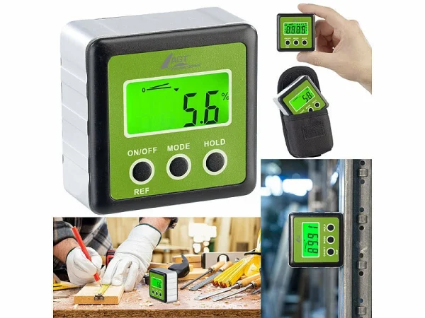 AGT Professional Neigungsmesser:Digitaler Winkelmesser, Beleuchtetes LCD-Display, Alu, IP54, 0-360° 3