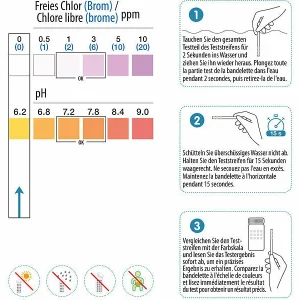 AGT Indikatorpapier Pool:200er-Set 2in1-Wasser-Teststreifen Für PH-Wert Und Freies Chlor / Brom 17