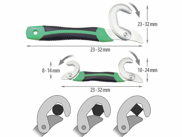 AGT Universal Maulschlüssel:2er-Set Universal-Schraubenschlüssel, Selbstjustierend, 8 – 32 Mm 4